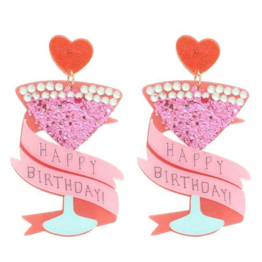 Happy Birthday Post Dangle Earrings