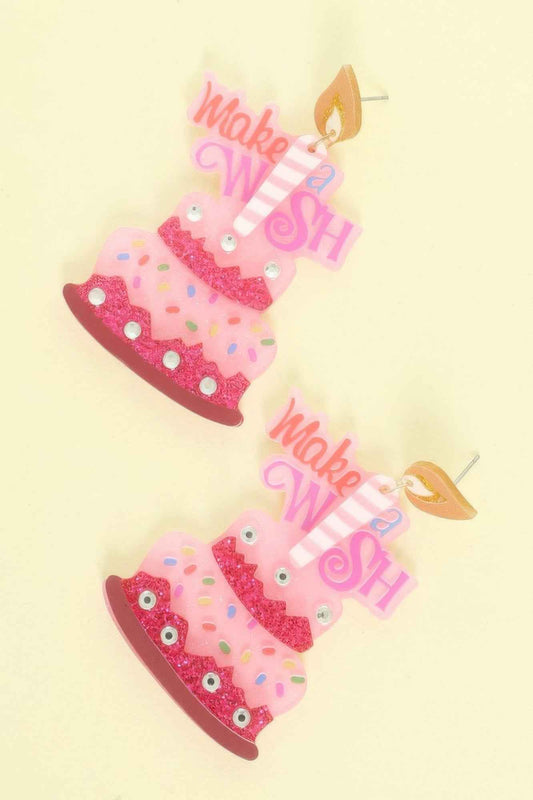 Make A Wish Post Dangle Cake Earrings