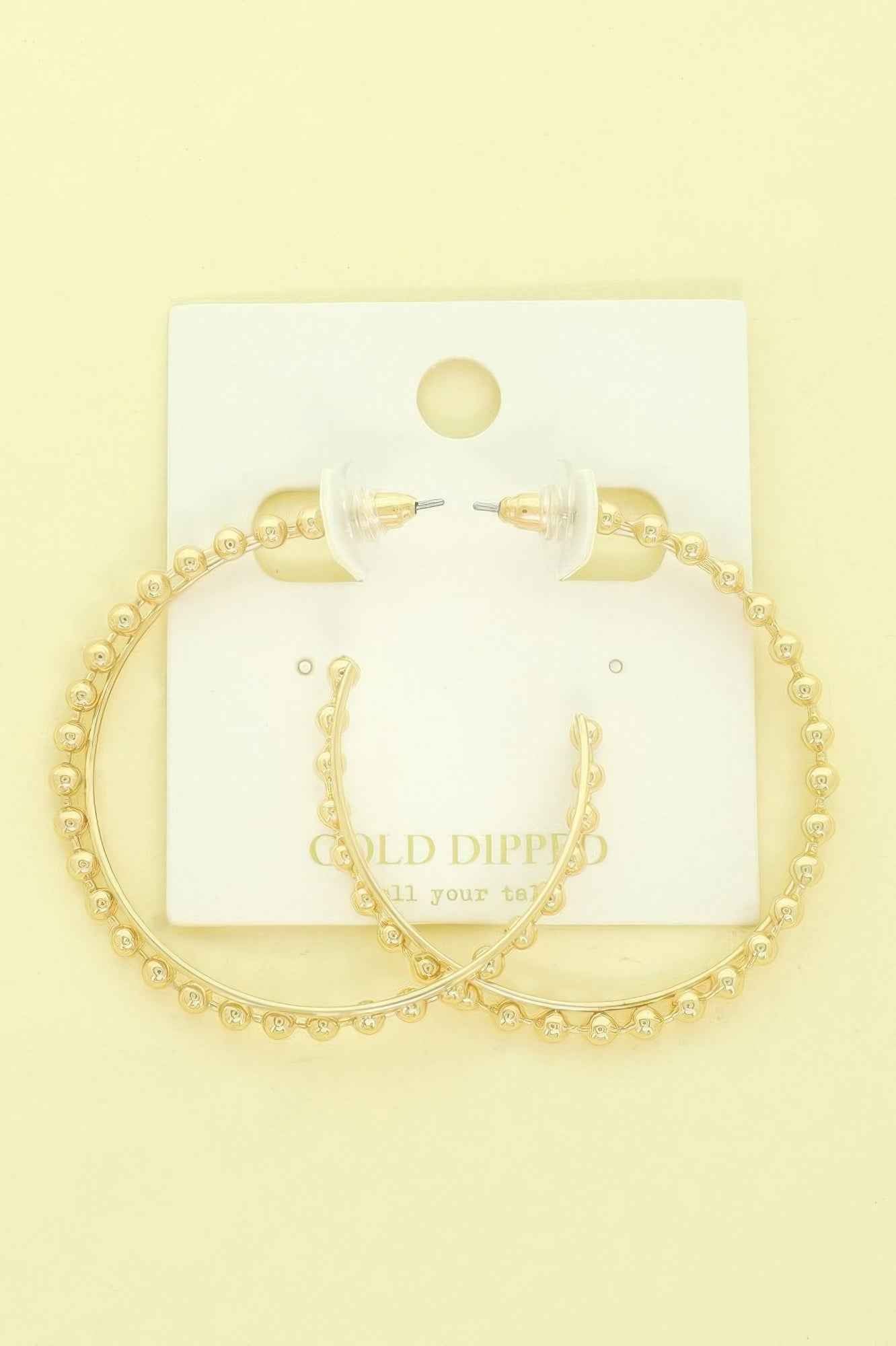 Gold-plated Beaded Ball Hoop Earrings