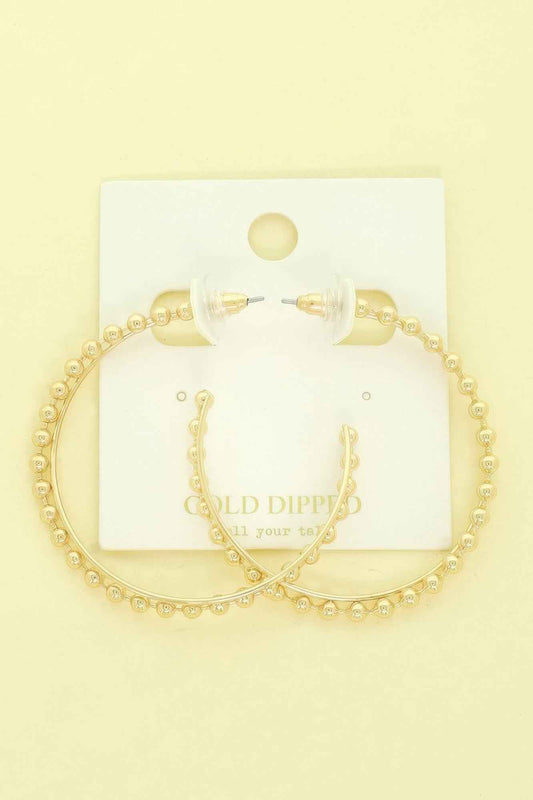 Gold-plated Beaded Ball Hoop Earrings