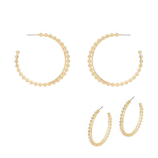 Gold-plated Beaded Ball Hoop Earrings
