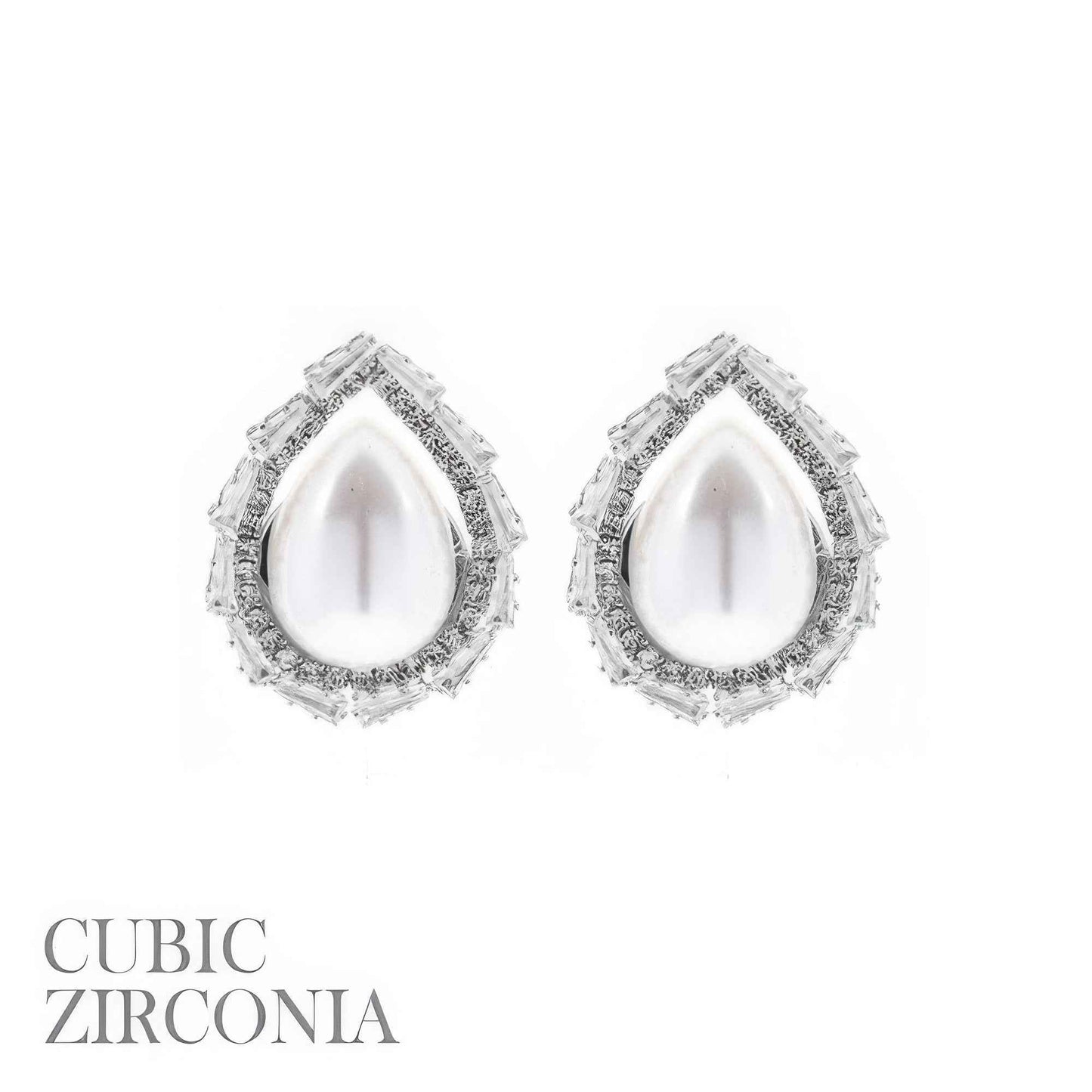 Cz Bezeled Drop-shaped Pearl Earrings