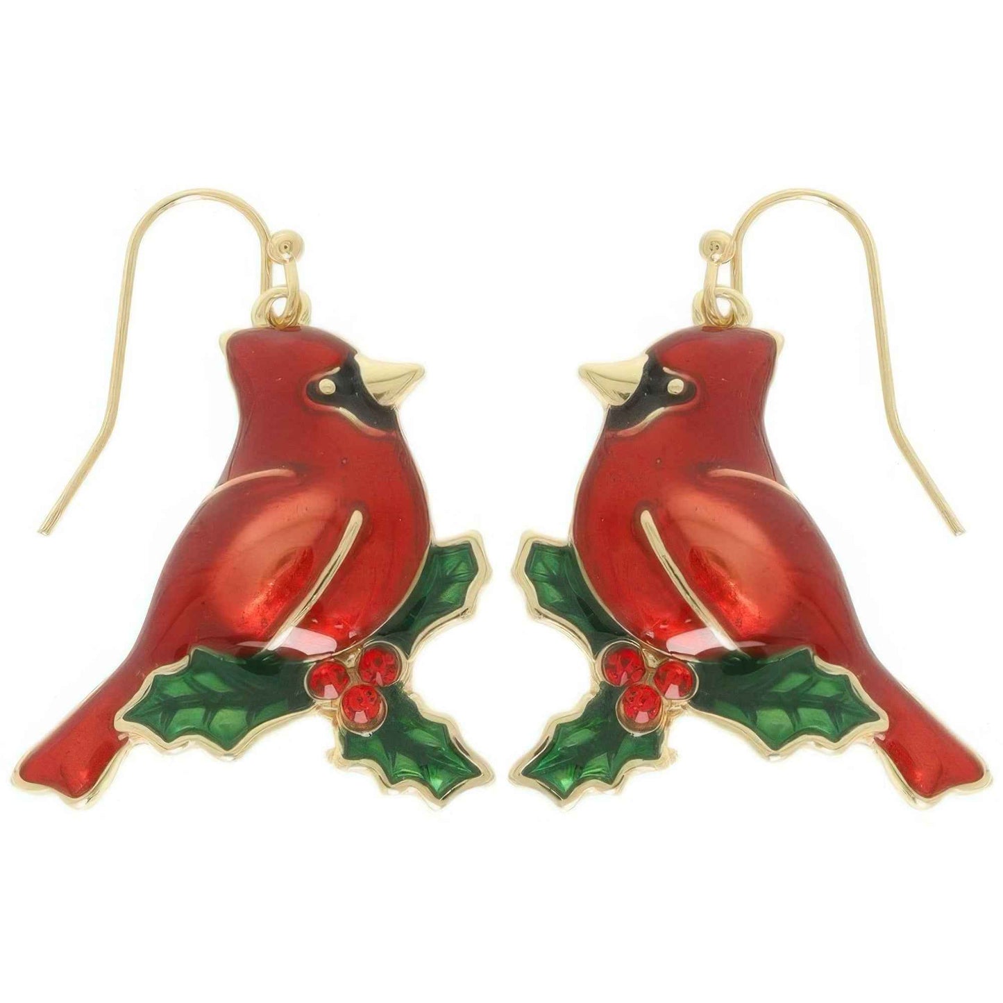 Christmas Enamel Cardinal Dangle Earrings