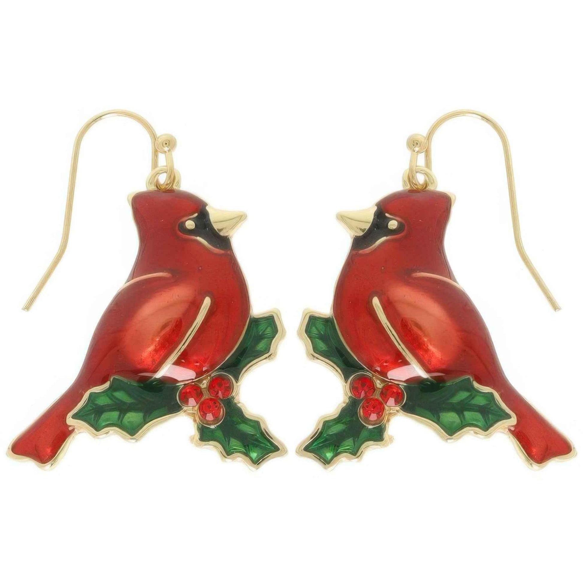 Christmas Enamel Cardinal Dangle Earrings