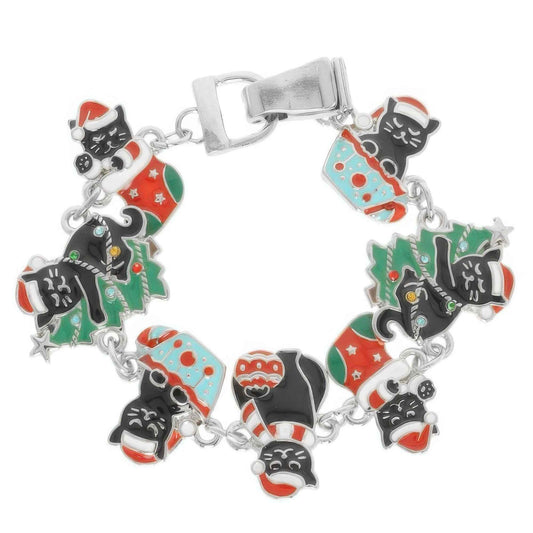 Christmas Themed Cat Charm Bracelet