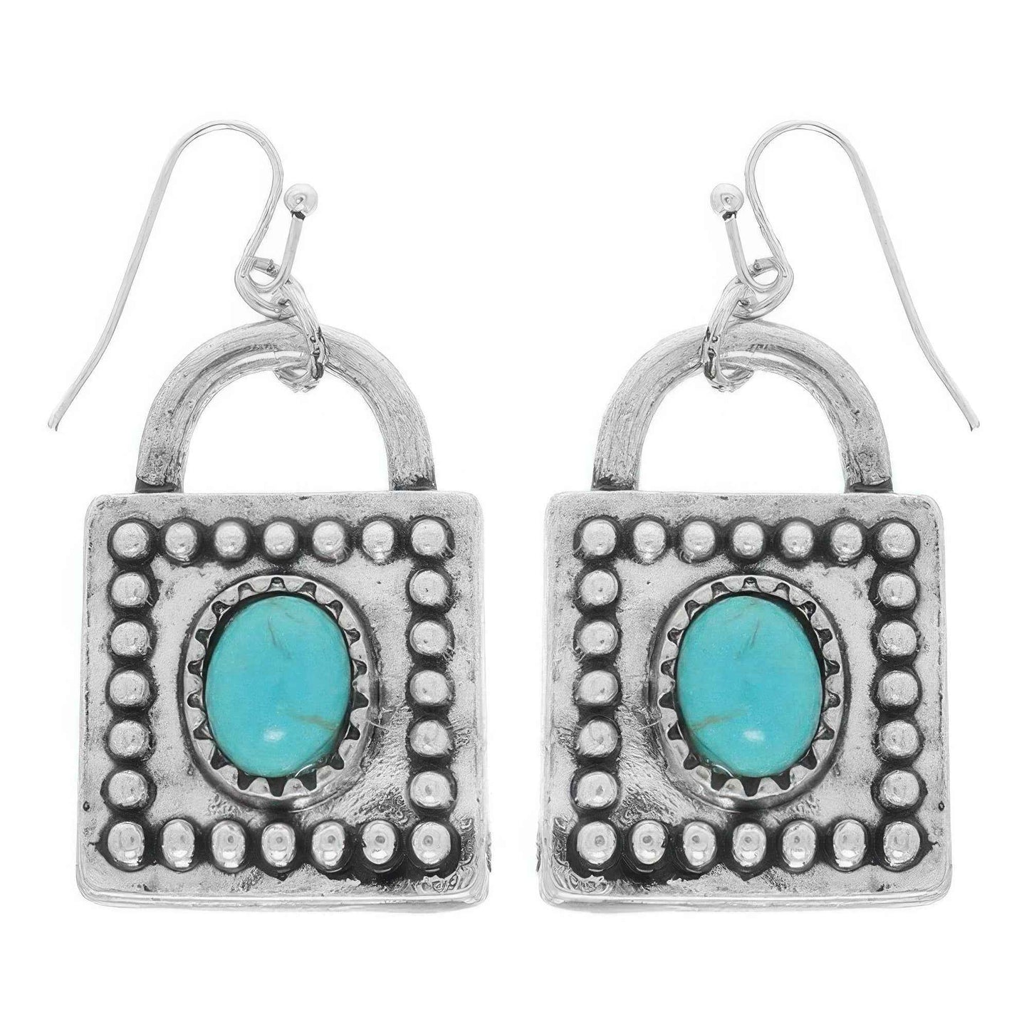 Western Turquoise Square Locket Earrings
