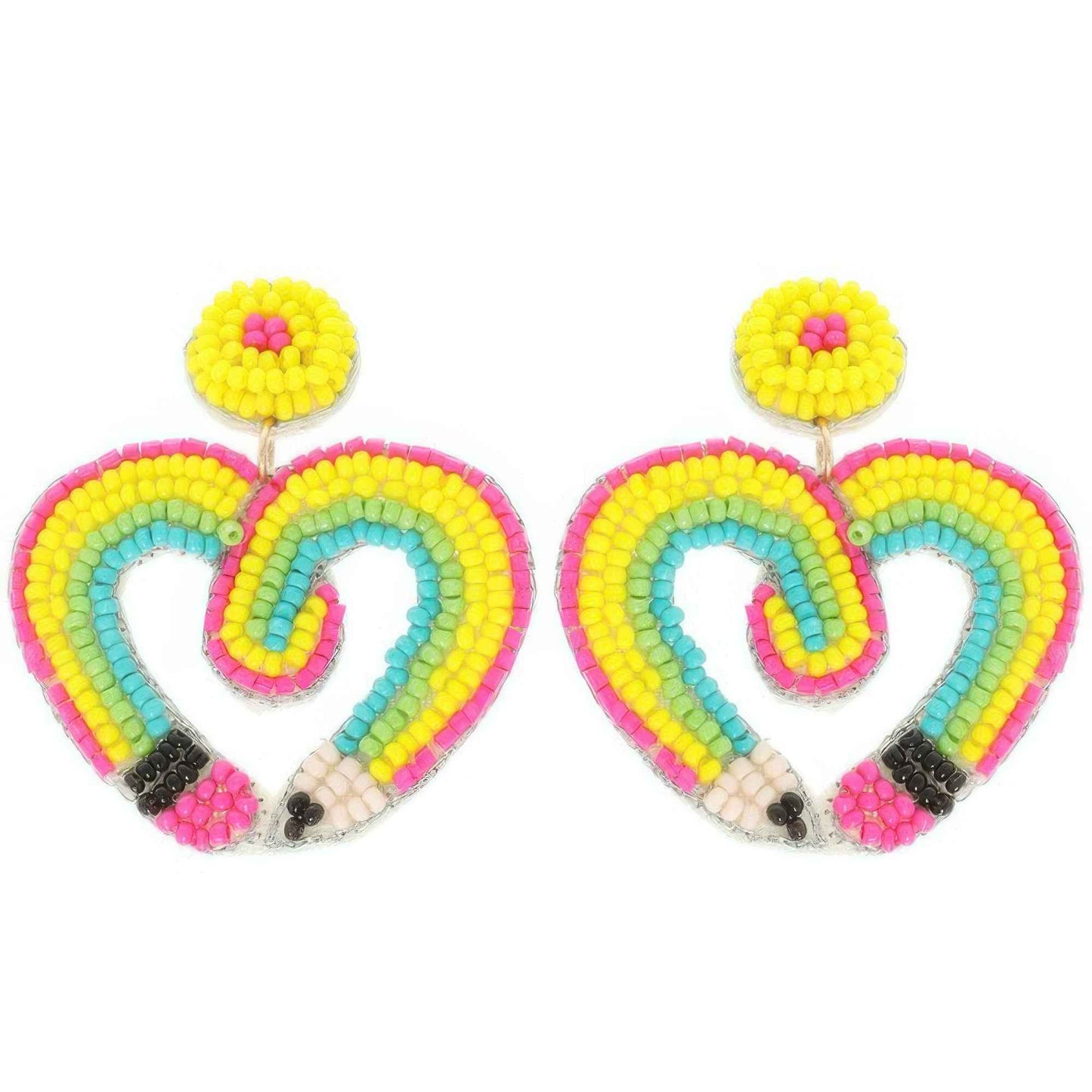 Heart Shaped Pencil Seed Beaded Earrings