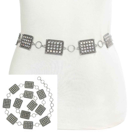 Western Jeweled Square Concho Chain Link Belt