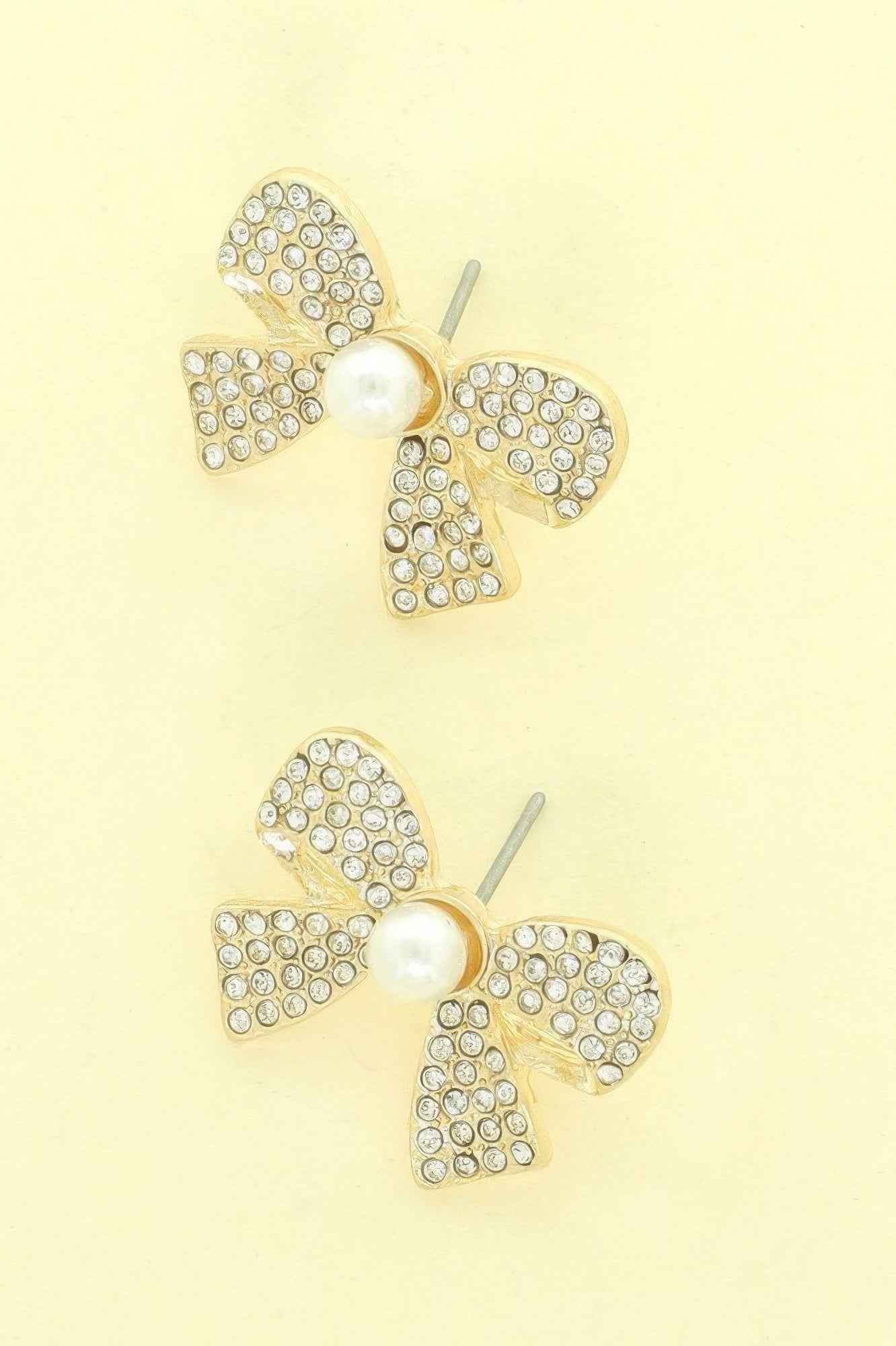 Jeweled Short Tail Bow Ribbon Earrings