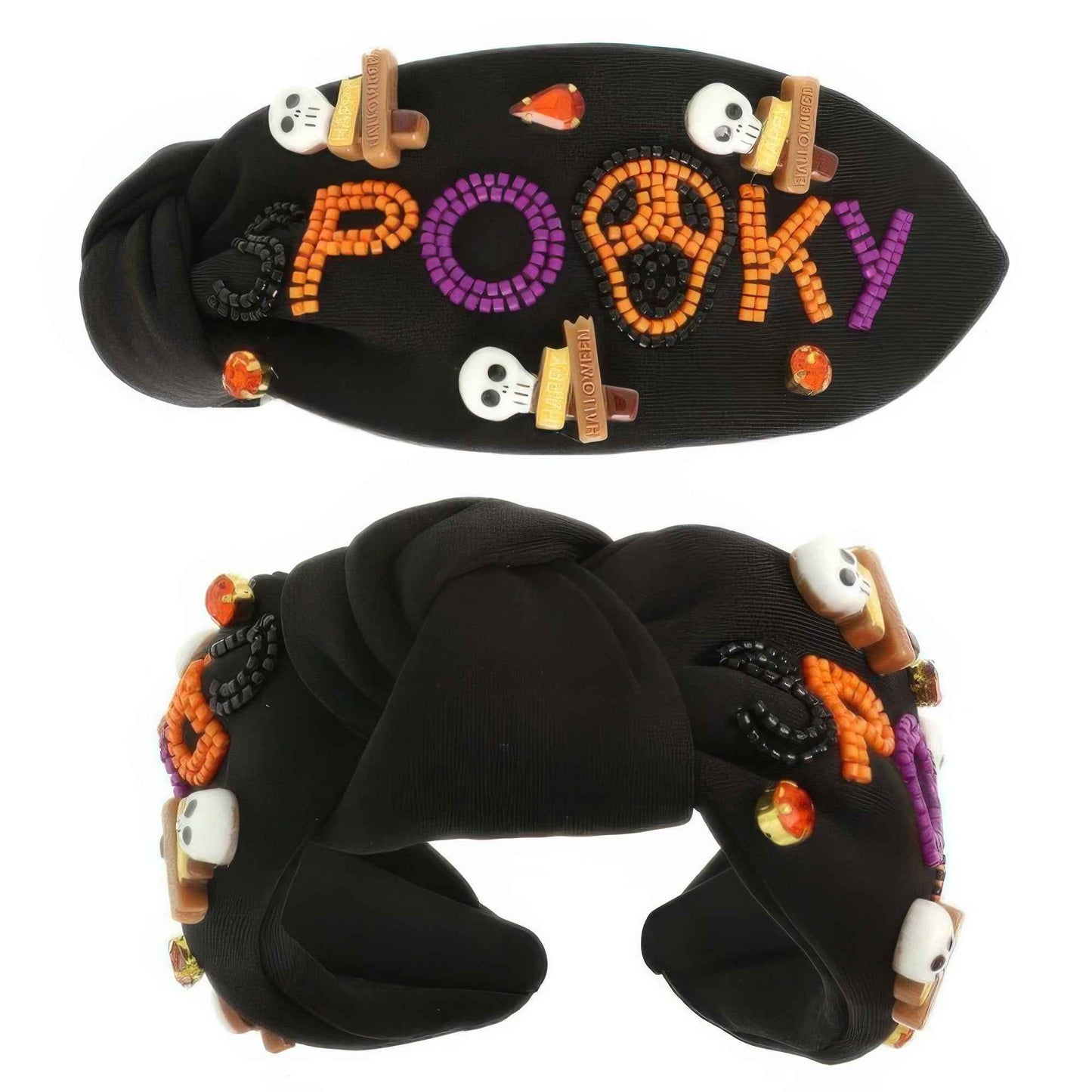 Halloween Spooky Beaded Top Knot Headband
