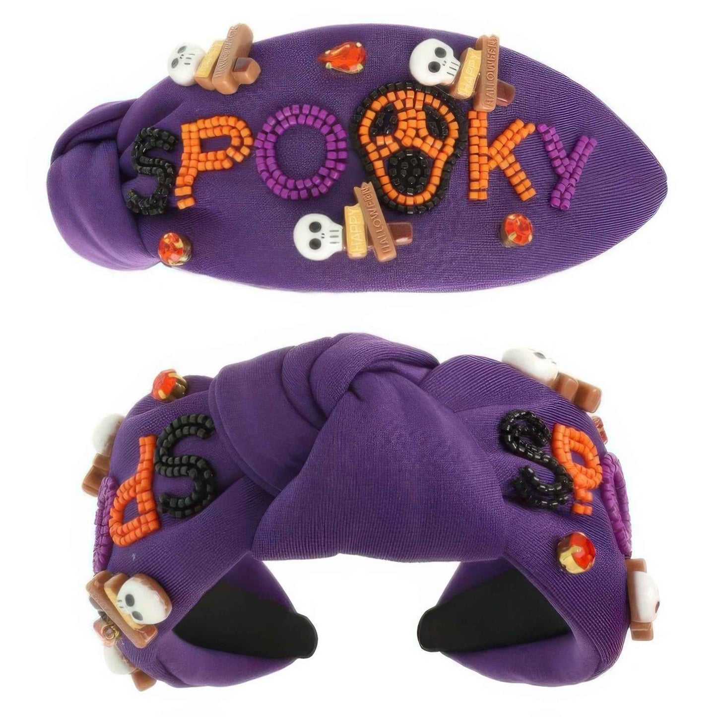 Halloween Spooky Beaded Top Knot Headband