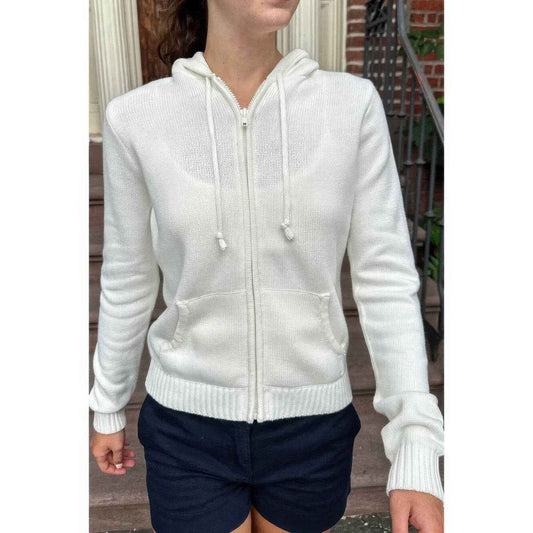 Solid Ribbed Knit Zipper Pockets Hoodie