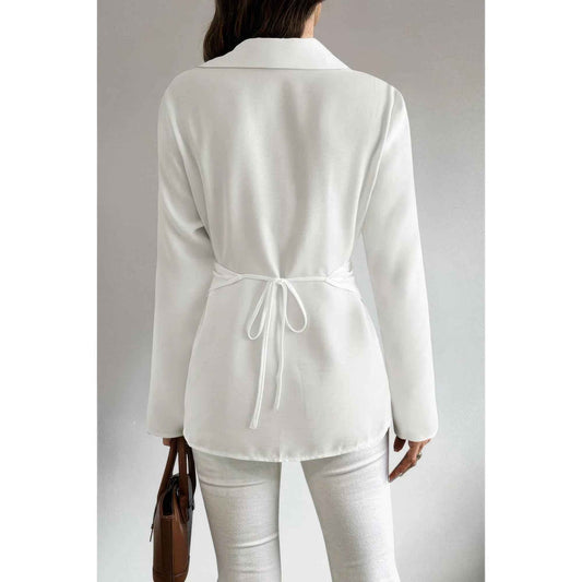 Solid Crossed Button Long Sleeve Blouse