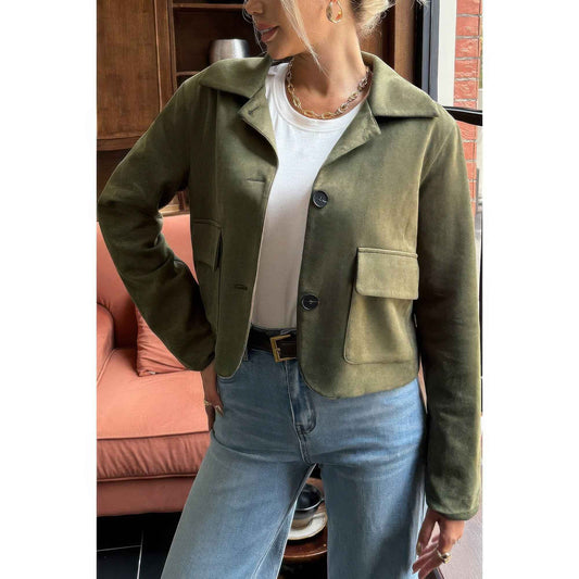 Solid Suit Lapel Faux Suede Leather Jacket