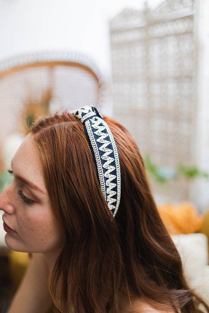 Leto Accessories Embroidered Stitch Boho Knotted Headband