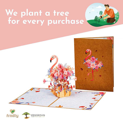 Floral Flamingo Pop Up Card - Frndly 8" x 6"