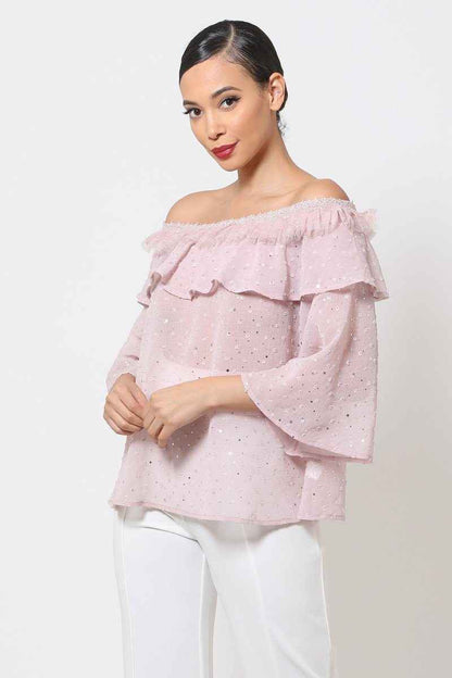 Polka Dot Sheer Off Shoulder Top