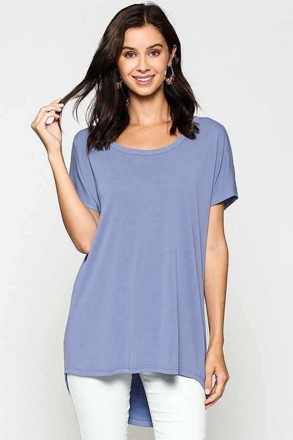Scoop Neckline Cupro Solid Top – Denim Blue
