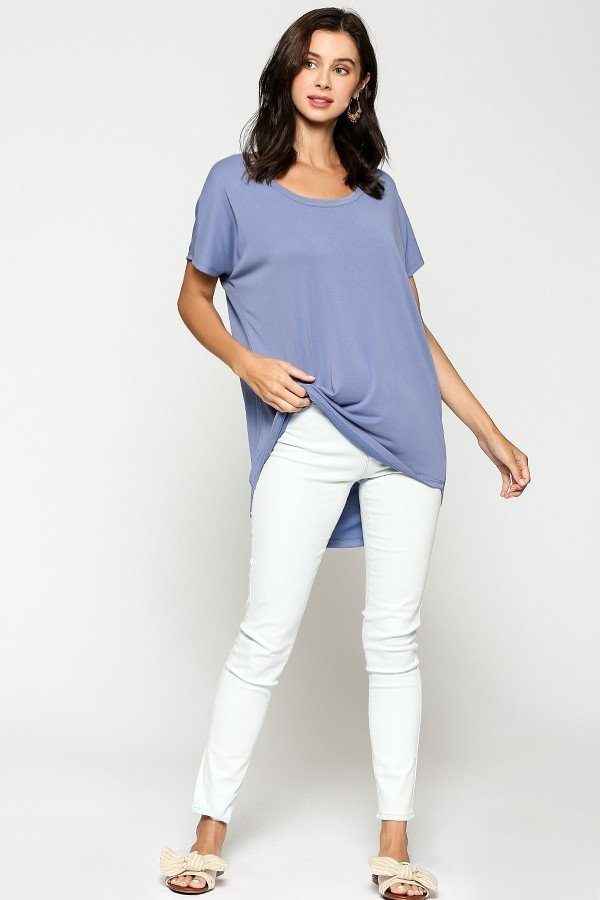 Scoop Neckline Cupro Solid Top – Denim Blue