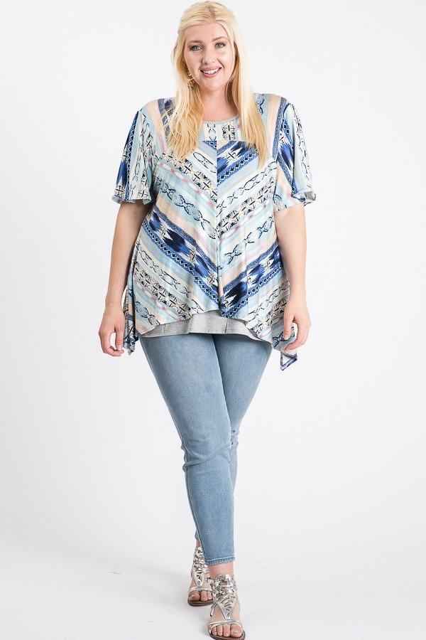 Short Sleeve Aztec Patterned Layered Top – Made in U.S.A.