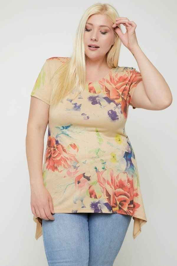 Multi-Colored Watercolor Flower Print Tunic – Made in U.S.A.