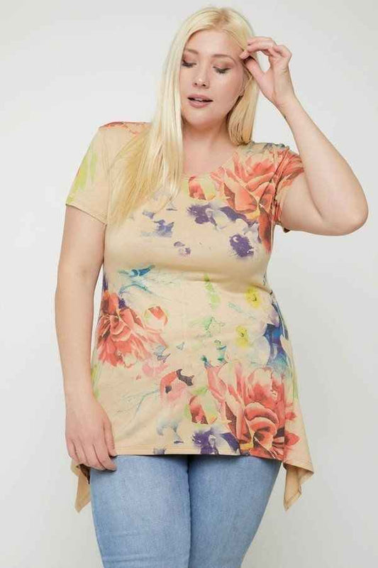 Multi-Colored Watercolor Flower Print Tunic – Made in U.S.A.