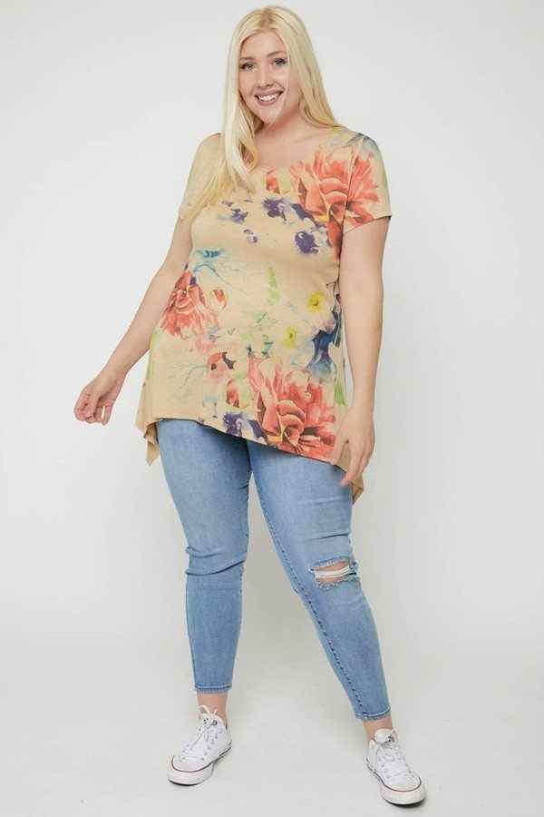 Multi-Colored Watercolor Flower Print Tunic – Made in U.S.A.