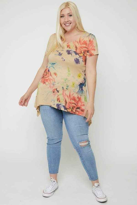 Multi-Colored Watercolor Flower Print Tunic – Made in U.S.A.