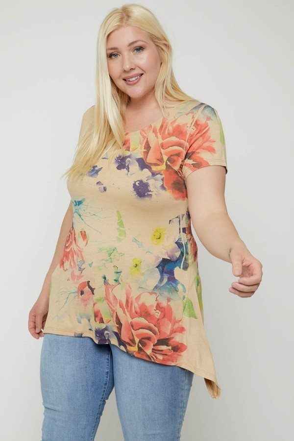 Multi-Colored Watercolor Flower Print Tunic – Made in U.S.A.