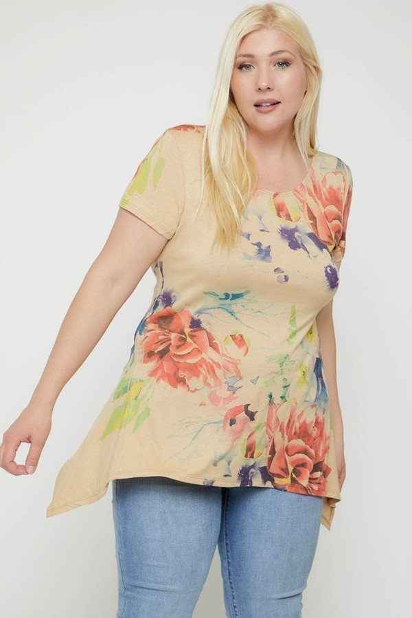 Multi-Colored Watercolor Flower Print Tunic – Made in U.S.A.