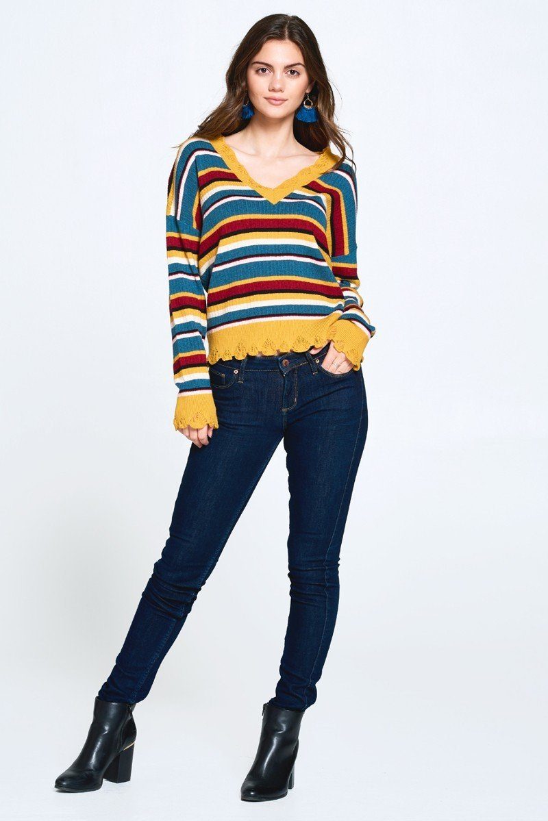 Multi-colored Variegated Striped Knit Sweater - It's a Girly Place