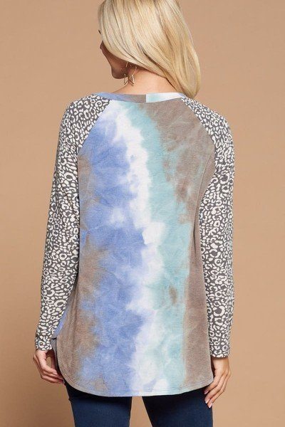 Plus Size French Terry Tie Dye Casual Color Block Top - It's a Girly Place