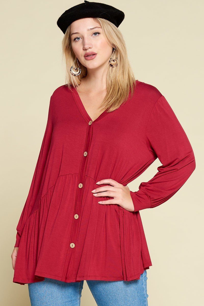 Plus Size Solid Heavy Rayon Modal Jersey Faux Button Up - It's a Girly Place
