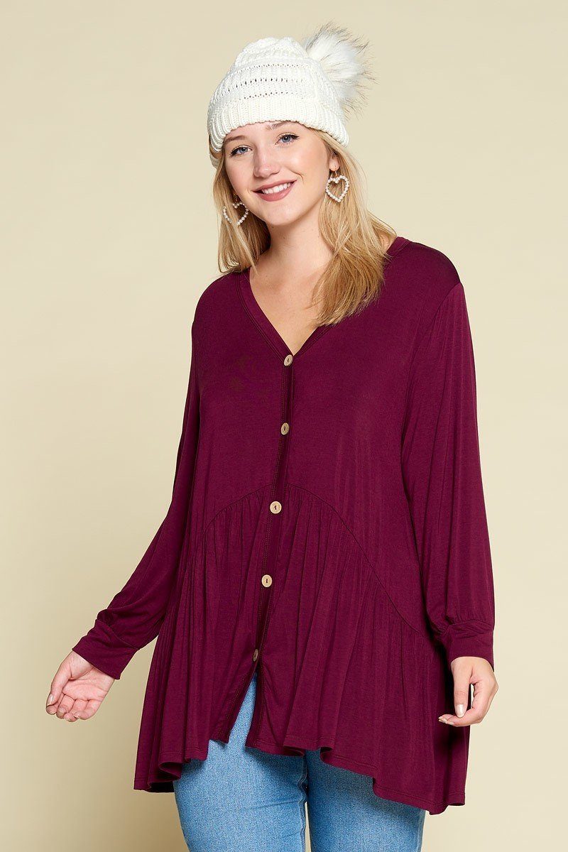 Plus Size Solid Heavy Rayon Modal Jersey Faux Button Up - It's a Girly Place