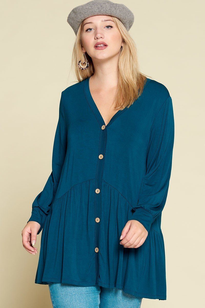 Plus Size Solid Heavy Rayon Modal Jersey Faux Button Up - It's a Girly Place