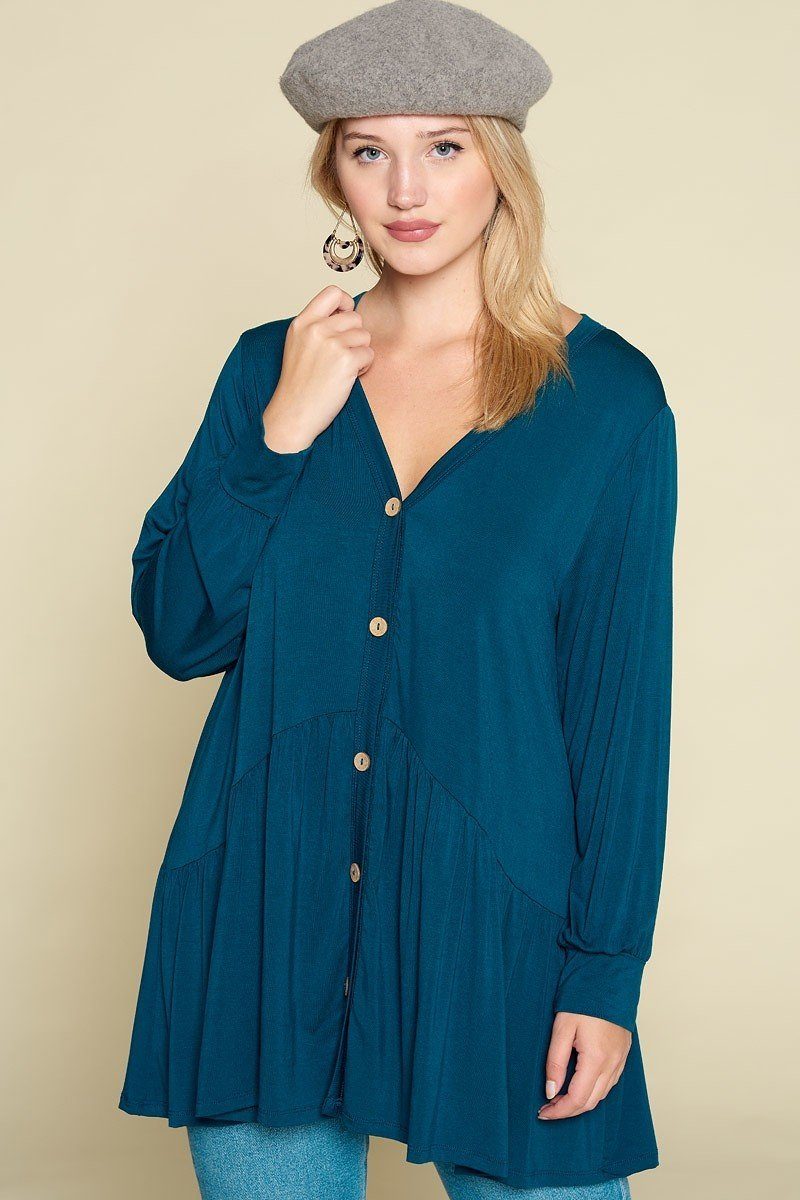 Plus Size Solid Heavy Rayon Modal Jersey Faux Button Up - It's a Girly Place