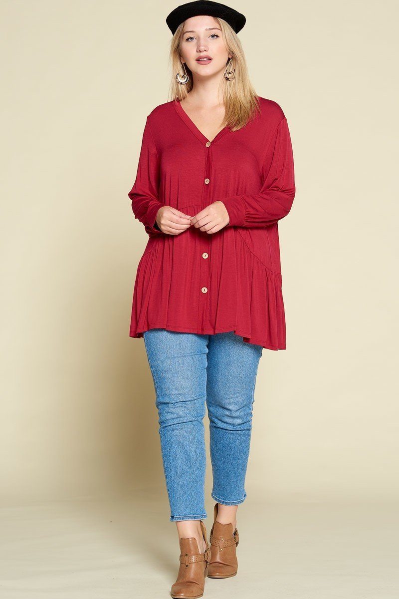 Plus Size Solid Heavy Rayon Modal Jersey Faux Button Up - It's a Girly Place