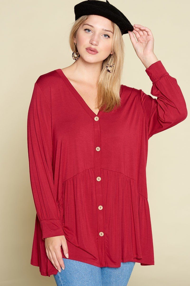 Plus Size Solid Heavy Rayon Modal Jersey Faux Button Up - It's a Girly Place