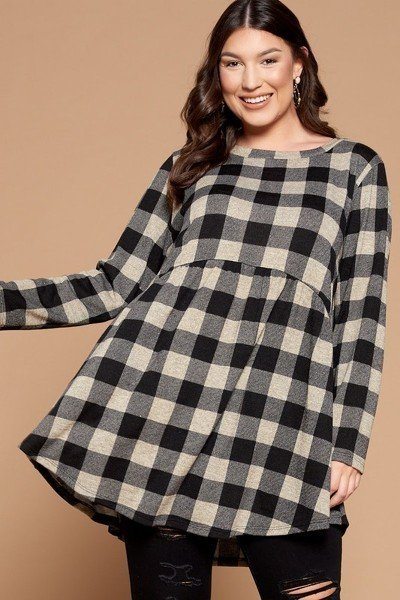 Soft Knit Buffalo Plaid Tunic Top - It's a Girly Place