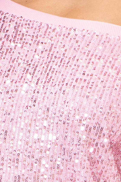 Sequin Wide Neck Boxy Mini Dress – Blush