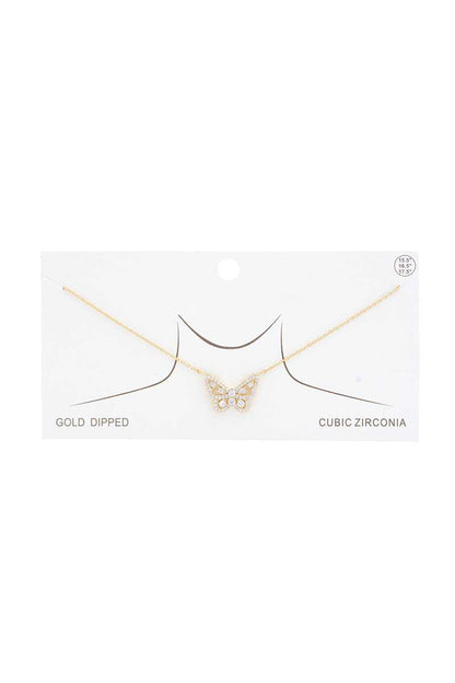 Rhinestone Butterfly Charm Gold Dipped Necklace - It's a Girly Place