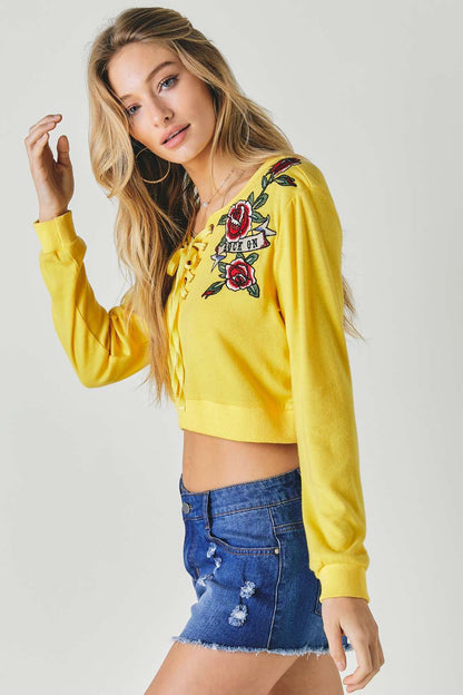 Floral Embroidered Cropped Sweatshirt - It's a Girly Place