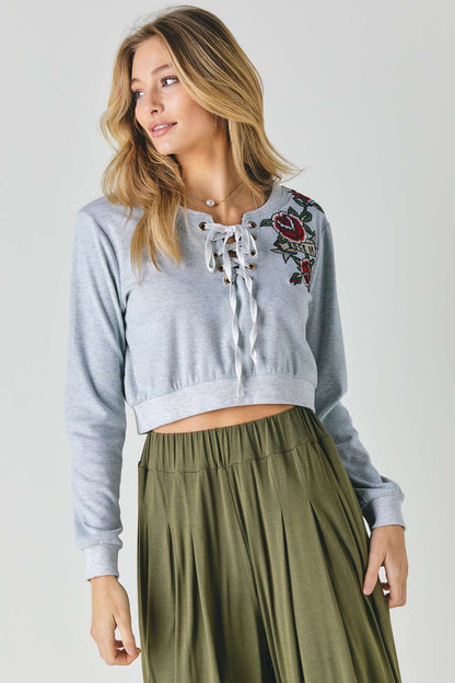 Floral Embroidered Cropped Sweatshirt - It's a Girly Place