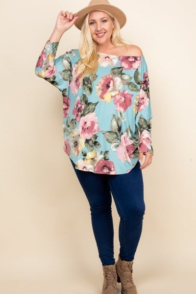 Plus Size Floral Printed Venezia One Shoulder Fashion Top - It's a Girly Place