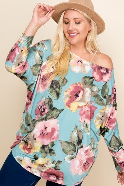 Plus Size Floral Printed Venezia One Shoulder Fashion Top - It's a Girly Place