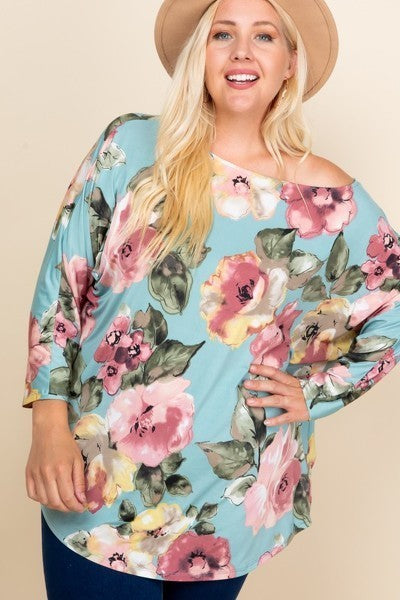 Plus Size Floral Printed Venezia One Shoulder Fashion Top - It's a Girly Place