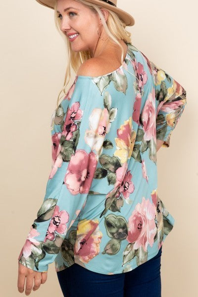 Plus Size Floral Printed Venezia One Shoulder Fashion Top - It's a Girly Place