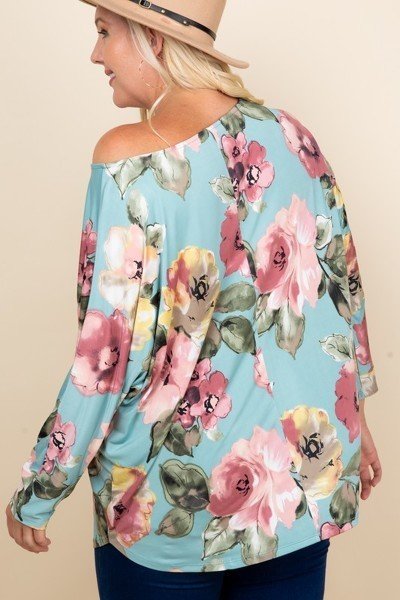 Plus Size Floral Printed Venezia One Shoulder Fashion Top - It's a Girly Place