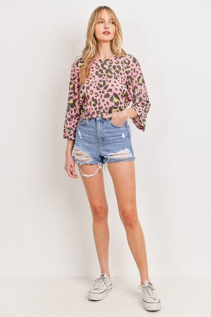 Leopard Knit Back Opened Short Sleeve Top - It's a Girly Place