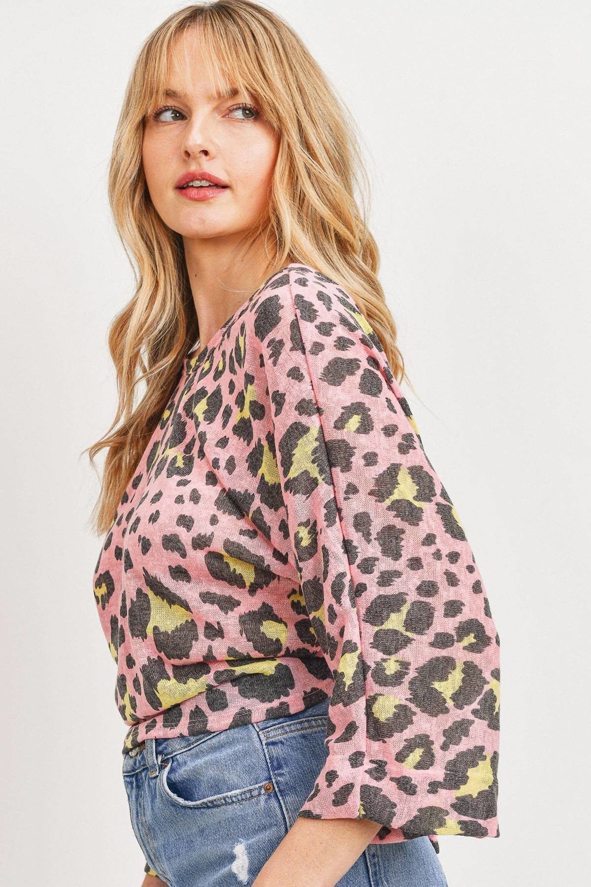Leopard Knit Back Opened Short Sleeve Top - It's a Girly Place